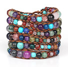 Assorted Multi Color Multi Stone Woven Wrap Bangle Bracelet with Brown Wax Thread