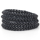 Fashion Style Round Black Glass Beads Woven Wrap Bangle Bracelet with Black Wax Thread