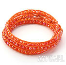Fashion Style Dark Orange Color Jade Crystal Woven Wrap Bangle Bracelet with Orange Wax Thread