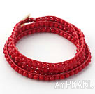 Fashion Style Dark Red Color Jade Crystal Woven Wrap Bangle Bracelet with Red Wax Thread