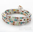 Fashion Style Multi Color Jade Crystal Woven Wrap Bangle Bracelet with White Wax Thread