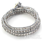 Fashion Style Gray Crystal Woven Wrap Bangle Bracelet with Gray Wax Thread