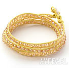 Fashion Style Yellow Crystal Woven Wrap Bangle Bracelet with Yellow Wax Thread