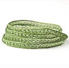 Fashion Style Light Green Crystal Woven Wrap Bangle Bracelet with Green Wax Thread