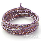 Fashion Style Purple Pink Crystal Woven Wrap Bangle Bracelet with Purple Wax Thread