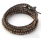 Discount Fashion Style Golden Color Crystal Woven Wrap Bangle Bracelet with Brown Wax Thread