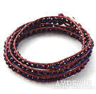 Fashion Style Purple Red Crystal Woven Wrap Bangle Bracelet with Purple Red Wax Thread