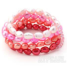 Pink Series Gradual Color Change Freshwater Pearl Stretch Bangle Bracelet