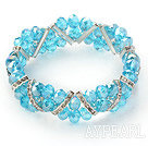 Lake Blue Series Lake Blue Crystal Elastic Bangle Bracelet with Rhinestone