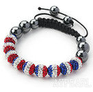 Wholesale Fashion Style Blue White and Red Color Rhinestone and Tungsten Steel Stone Drawstring Bracelet