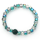 Simple Design Lake Green Crystal Stretch Bangle Bracelet with Green Rhinestone Ball