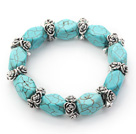 Irregular Shape Turquoise Stretch Bangle Bracelet with Tibet Silver Flower Accessories