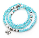 Light Blue Color Candy Jade 4 Wrap Stretch Bangle Bracelet with White Porcelain Stone and Elephant Accessories
