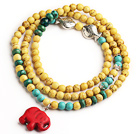 Yellow Color Turquoise 4 Wrap Stretch Bangle Bracelet with Green Turquoise and Elephant Accessories (The Elephant is Random)