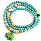 Wholesale Blue Turquoise 4 Wrap Stretch Bangle Bracelet with Yellow Turquoise and Elephant Accessories (The Elephant is Random)