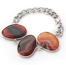 Fashion Style Brown Color Metal Wrapped Brazil Atriped Agate Bracelet with Metal Chain