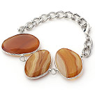 Wholesale Fashion Style Amber Color Metal Wrapped Brazil Atriped Agate Bracelet with Metal Chain
