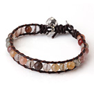 Wholesale Popular Single Strand Rutilated Quartz Beads Brown Leather Bracelet with Hear Charm