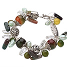 Wholesale Vintage Style Heart Shape Clear Crystal Peacock Agate Light Green Pearl And Tibet Silver Accessory Bracelet With Toggle Clasp