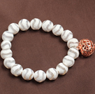 Wholesale Trendy White Hand-Painted Agate Elastic/ Stretch Bracelet With Golden Rose Color Hollow Heart Charm