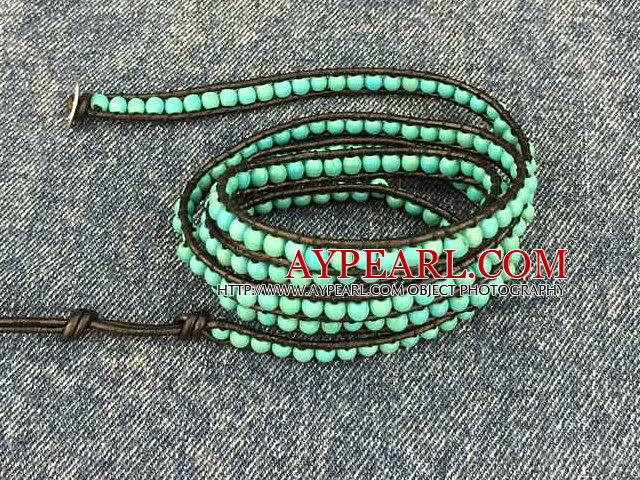 Fashion Hot Sale Multi Strands Round Turquoise Beads Wrap Bangle Bracelet