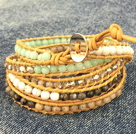 Wholesale Fashion Hot Sale Multi Strands Round White Sea Shell Amazon Stone Beads Wrap Bangle Bracelet