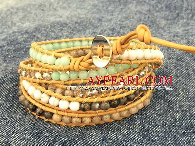 Fashion Hot Sale Multi Strands Round White Sea Shell Amazon Stone Beads Wrap Bangle Bracelet