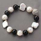 Classic Design White Rebirth Pearl and Black Agate Beaded Bracelet