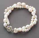 Double Rows White Freshwater Pearl Beaded Bracelet