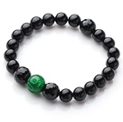 Wholesale Single Strand Round Black Agate And Green Jade Elastic Bracelet