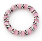 Wholesale 10mm Round Pink Cats Eye and Tibet Silver Spacer Ring Accessories Stretch Bracelet