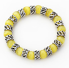 10mm Round Yellow Cats Eye and Tibet Silver Spacer Ring Accessories Stretch Bracelet