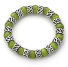 Wholesale 10mm Round Olive Green Cats Eye and Tibet Silver Spacer Ring Accessories Stretch Bracelet