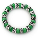 10mm Round Grass Green Cats Eye and Tibet Silver Spacer Ring Accessories Stretch Bracelet
