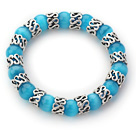 Wholesale 10mm Round Lake Blue Color Cats Eye and Tibet Silver Spacer Ring Accessories Stretch Bracelet