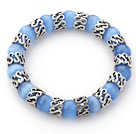 Wholesale 10mm Round Sky Blue Color Cats Eye and Tibet Silver Spacer Ring Accessories Stretch Bracelet