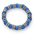 Wholesale 10mm Round Dark Blue Color Cats Eye and Tibet Silver Spacer Ring Accessories Stretch Bracelet