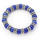 10mm Round Sapphire Blue Color Cats Eye and Tibet Silver Spacer Ring Accessories Stretch Bracelet
