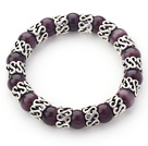 10mm Round Dark Purple Cats Eye and Tibet Silver Spacer Ring Accessories Stretch Bracelet