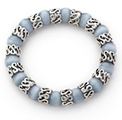 Wholesale 10mm Round Black Gray Cats Eye and Tibet Silver Spacer Ring Accessories Stretch Bracelet