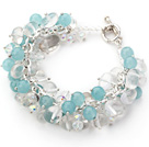 Light Blue Series Assorted Clear Crystal and Blue Jade Bracelet with Silver Color Metal Chain
