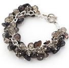 Wholesale Assorted Natural Smoky Quartz Chips Bracelet with Silver Color Metal Chain