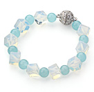 Wholesale Cube Shape Opal Crystal and Round Blue Jade Bracelet with Magnetic Clasp