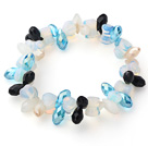 Blue Long Drop Crystal and Heart Shape Milky Color Opal Crystal Stretch Bracelet