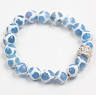Wholesale Fashion Blue White Hand-Painted Round Agate Beaded Elastic Bracelet