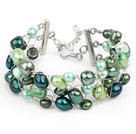 2013 Summer New Design Green Series Freshwater Pearl Crocheted Metal Wire Bracelet with Extendable Chain