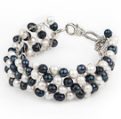 2013 Summer New Design White and Black Freshwater Pearl Crocheted Metal Wire Cuff Bracelet
