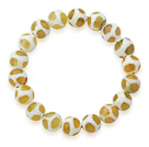 10mm Round White and Peridot Color Pattern Fire Agate Stretch Beaded Bangle Bracelet