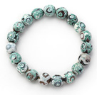 10mm Round Green Pattern Fire Agate Stretch Beaded Bangle Bracelet