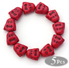 Wholesale 5 Pieces Dyed Red Color Turquoise Maitreya Buddha Head Stretch Bangle Bracelets